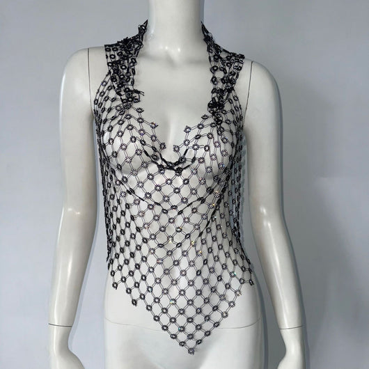 Camiseta de Malla Hueca con Strass Brillante - Image 8
