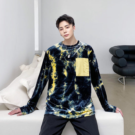 Playera Manga Larga Tie-dye Dorado en Terciopelo para Hombre