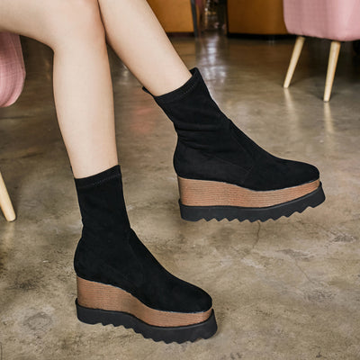 Botas Plataforma Wedge Punta Cuadrada con Stretch - Image 2