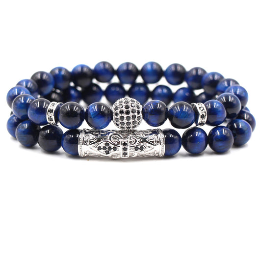 Pulsera de Tubo Curvo con Ojo de Tigre Azul y Micro Incrustaciones de Circón 10mm - Image 5