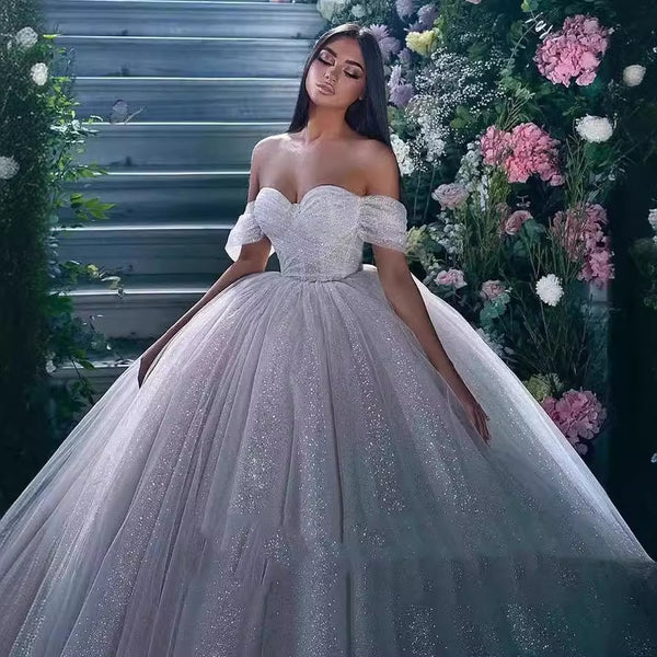 Vestido de Novia Hombros Descubiertos Estilo Hada Bosque Lentejuelas Efecto Silueta