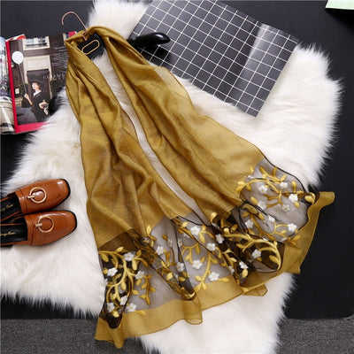 Pañuelo de Seda con Bordado Hueco para Mujer - Estola Ligera Primavera Verano - Image 33