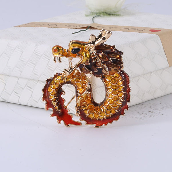 Broche Dragón Zodiacal con Baño de Aleación Dorada
