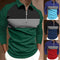 Polo Raglan de Rayas Negras con Cierre y Cuello Solapa Manga Larga para Hombre