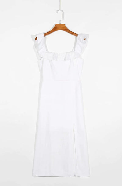 Vestido Blanco Ajustado con Cuello Volante - Image 7