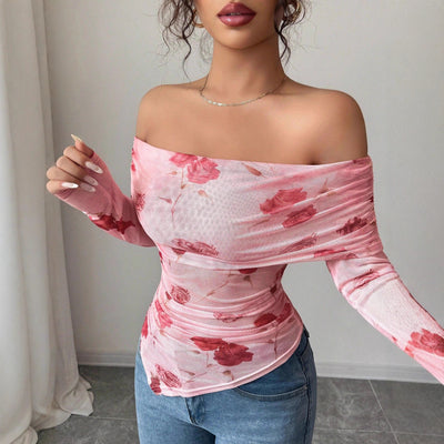 Blusa Asimétrica Ajustada con Volantes y Estampado Versátil - Image 4