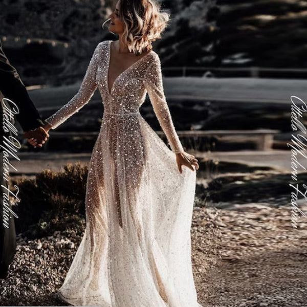 Vestido de Encaje con Lentejuelas y Espalda Descubierta para Mujer - Image 6