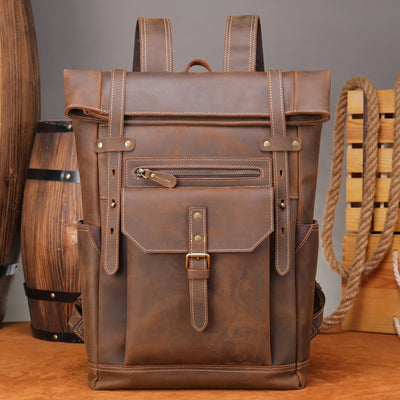 Mochila de Cuero Vintage Crazy Horse para Hombre - Image 4
