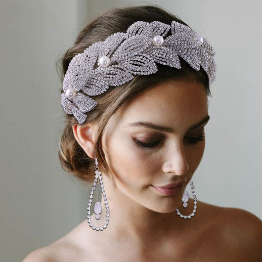 Diadema Artesanal con Hojas de Cristal Brillante