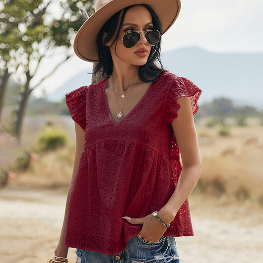 Blusa de Algodón con Mangas Volantes Bordadas - Image 13