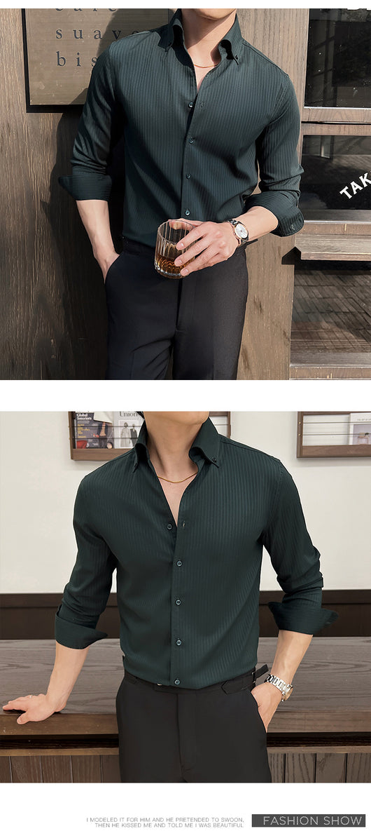 Camisa de Manga Larga con Rayas Oscuras Cuello en V para Hombre - Image 16