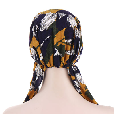 Pañuelo Floral Curvo con Dos Colas para la Cabeza - Image 3