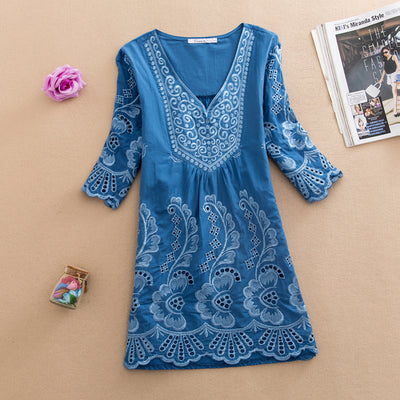 Blusa Bordada de Algodón Talla Grande Suelta para Mujer - Image 9