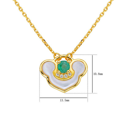 Collar Elegante Cierre Paz Plata S925 con Esmeralda Natural y Madreperla - Image 10