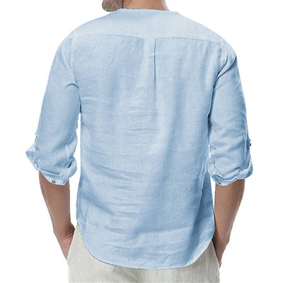 Camisa de Lino y Algodón con Cuello Mao de Manga Larga - Image 3