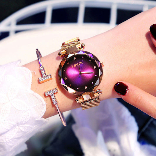 Reloj de Mujer Rose Gold con Diamantes y Cielo Estrellado Magnético Resistente al Agua - Image 6