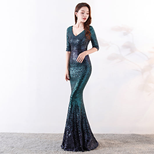 Vestido Ajustado Cola de Pez con Lentejuelas - Image 21