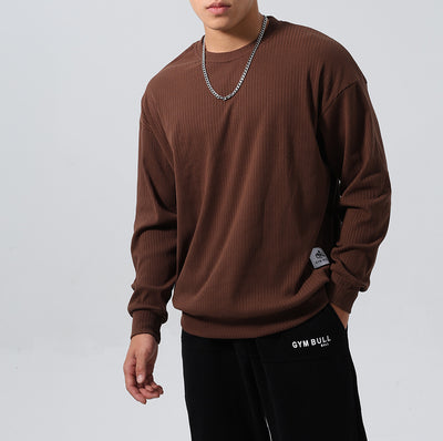 Sudadera Deportiva Jacquard con Rayas, Corte Relajado y Hombros Caídos