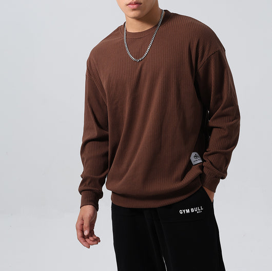 Sudadera Deportiva Jacquard con Rayas, Corte Relajado y Hombros Caídos