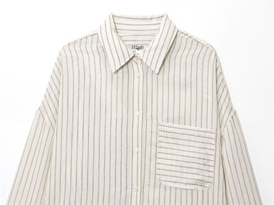 Camisa de Rayas Holgada con Solapa y Manga Larga - Image 7