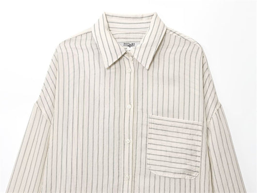 Camisa de Rayas Holgada con Solapa y Manga Larga - Image 7