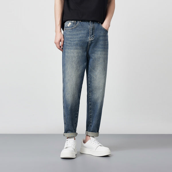 Pantalones Vaqueros Rectos Lavados Versátiles para Hombre