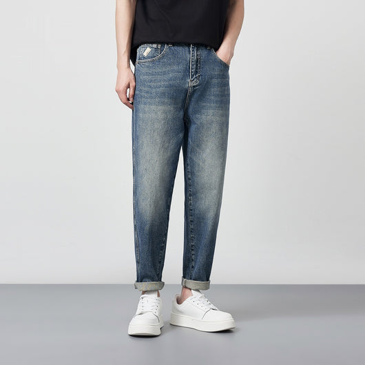 Pantalones Vaqueros Rectos Lavados Versátiles para Hombre