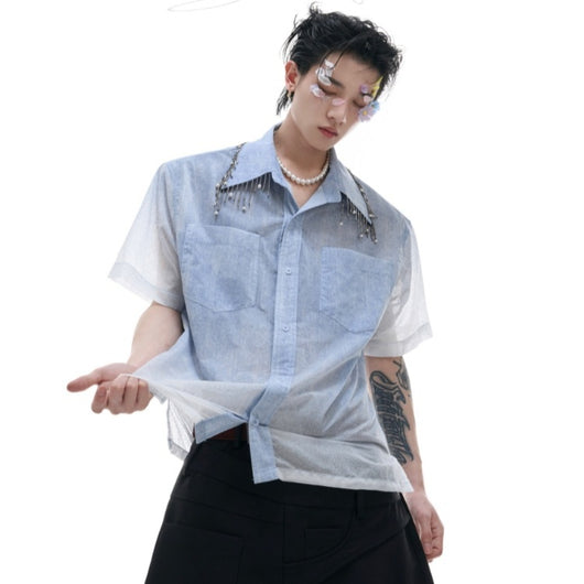 Camisa Corta Degradado Azul y Blanco