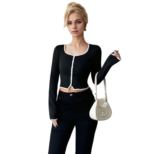 Blusa Crop Top Ajustada de Manga Larga para Otoño e Invierno - Image 5