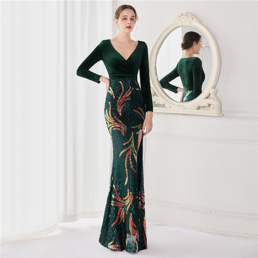 Vestido de Noche Sirena Largo con Cuentas para Mujer - Elegancia Premium
