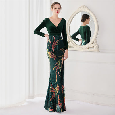 Vestido de Noche Sirena Largo con Cuentas para Mujer - Elegancia Premium