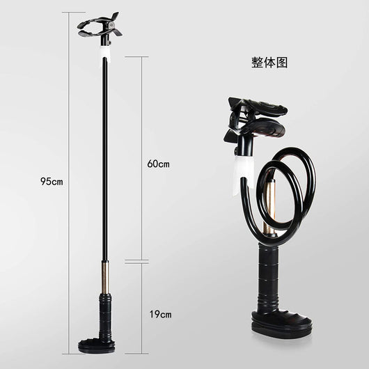 White flexible gooseneck ventilator hose bracket with a device clamp and a C-clamp base. - Image 4