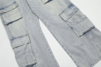 Overol Denim Claro para Hombre con Múltiples Bolsillos y Corte Recto Ancho - Image 16
