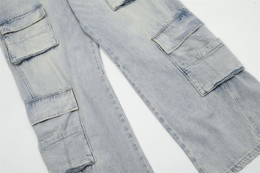 Overol Denim Claro para Hombre con Múltiples Bolsillos y Corte Recto Ancho - Image 16
