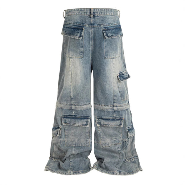 Overol Denim Vintage Desgastado con Bolsillos Múltiples y Doble Uso