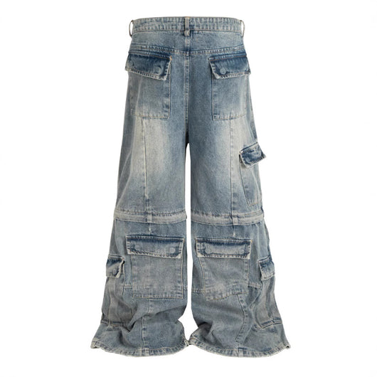 Overol Denim Vintage Desgastado con Bolsillos Múltiples y Doble Uso - Image 2