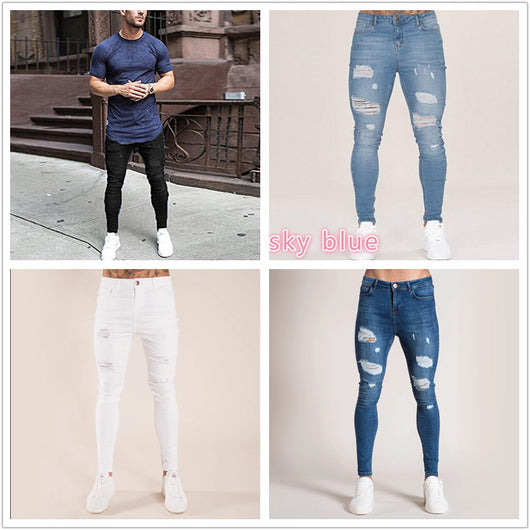 Jeans Ajustados para Hombre con Corte Entallado en Rodillas