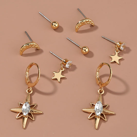 Set de 4 Aretes Lunares Brillantes - Diseño Moderno