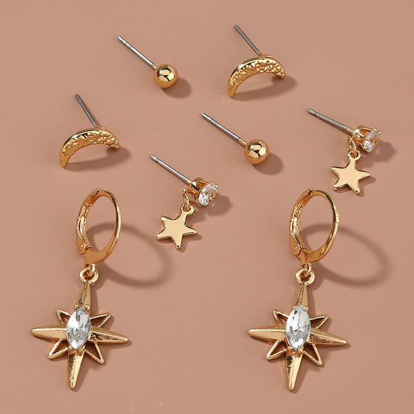 Set de 4 Aretes Lunares Brillantes - Diseño Moderno