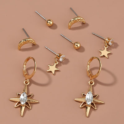 Set de 4 Aretes Lunares Brillantes - Diseño Moderno