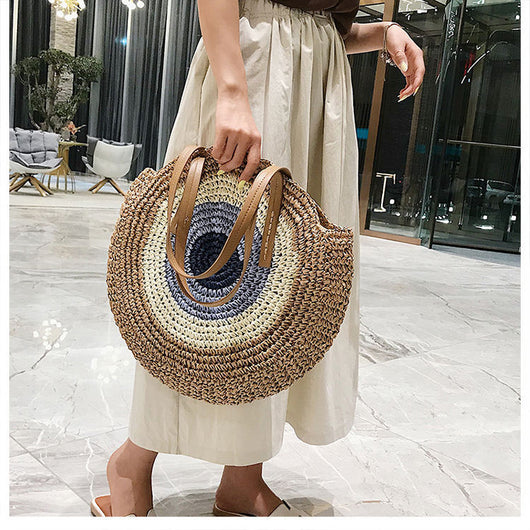Bolsa de Playa Redonda Tejida a Mano - Bolso Cruzado de Ratán para Mujer - Image 41
