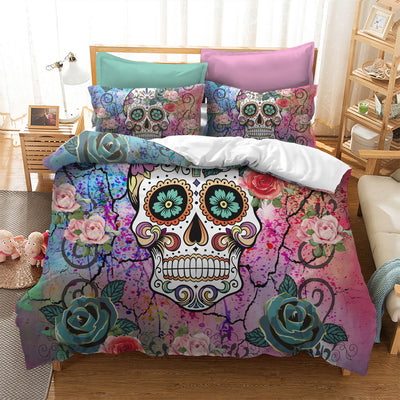 Juego de Cama Calavera con Flores Acuarela
