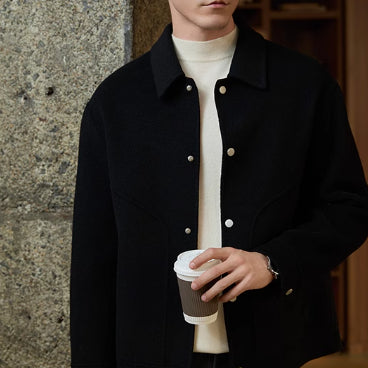 Abrigo de Lana Reversible para Hombre - Cuello Polo Elegante Otoño Invierno