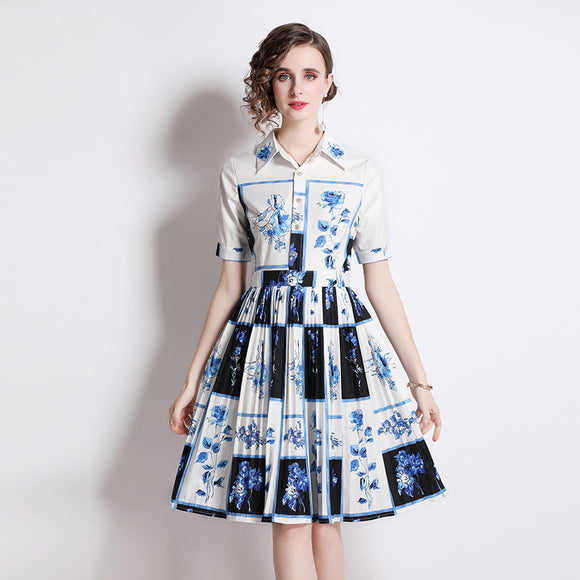 Vestido Camisero Retro con Estampado Francés