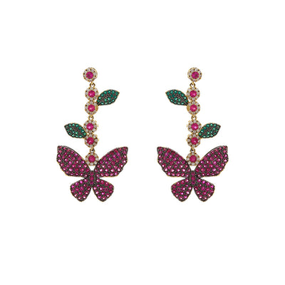 Aretes Mariposa Hada con Cristales Zirconia y Borlas Largas - Estilo Diosa - Image 2