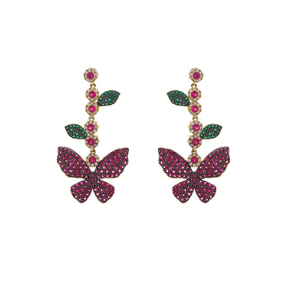 Aretes Mariposa Hada con Cristales Zirconia y Borlas Largas - Estilo Diosa