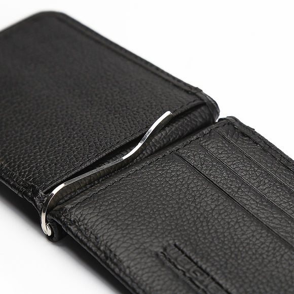 Billetera Casual Delgada para Hombre con Clip de Metal y Cuero PU Grabado