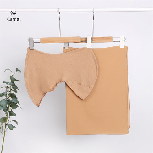 Pañuelo Modal Transpirable de Color Sólido con Gorro Integrado en Chiffon Perla - Image 11