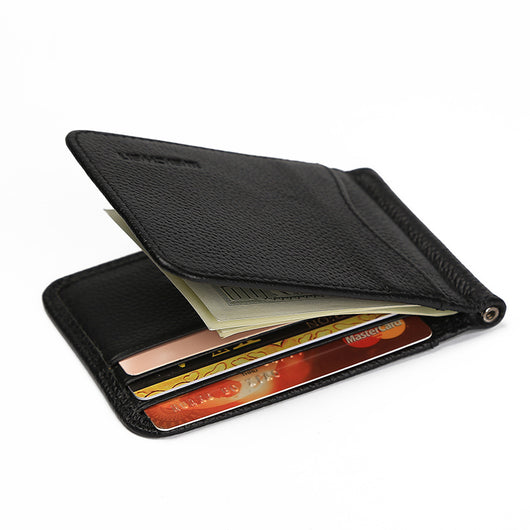 Billetera Casual Delgada para Hombre con Clip de Metal y Cuero PU Grabado