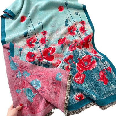 Bufanda de Cachemira Artificial con Estampado Floral Acuarela para Mujer - Image 2